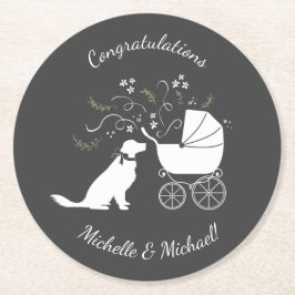 ゴールデンレトリバー犬の赤ちゃんシャワ男女兼用ー ラウンドペーパーコースター