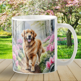 ゴールデンレトリバー犬種の水彩画 コーヒーマグカップ
