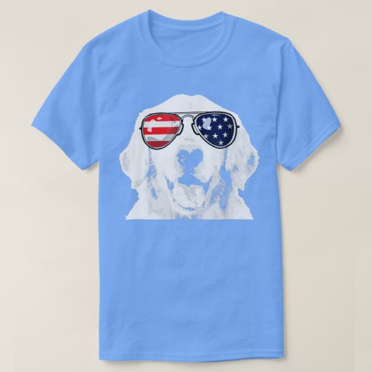 ゴールデンレトリバー犬USAフラッグサングラスを着て Tシャツ (デザイン正面)