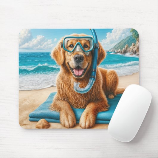 ゴールデンレトリバー着用スキューバダイビングギア マウスパッド (マウス)
