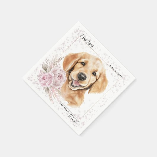 ゴールデンレトリバー私はあまりにもピンクのフローラ犬結婚の スタンダードカクテルナプキン (角)