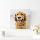 ゴールデンレトリバー笑い スクエア壁時計 (ホーム)