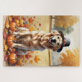 ゴールデンレトリバー紅葉感謝祭アート ジグソーパズル (横)