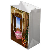 ゴールデンレトリバー終了クリスマスショッピング ミディアムペーパーバッグ (正面アングル)