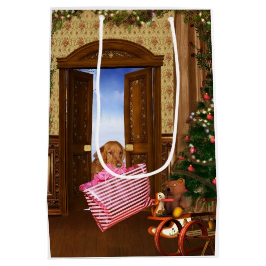 ゴールデンレトリバー終了クリスマスショッピング ミディアムペーパーバッグ (裏面)