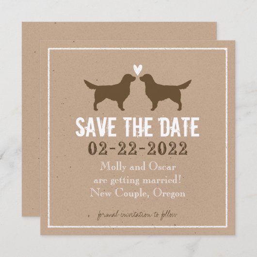ゴールデンレトリバー結婚式の日付を保存 招待状 (正面/裏面)