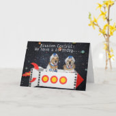 ゴールデンレトリバー誕生日アウタースペースブラスト カード (黄色い花)