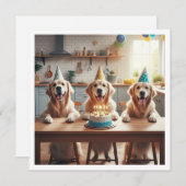 ゴールデンレトリバー誕生日カード、犬の誕生日 招待状 (正面/裏面)