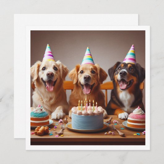 ゴールデンレトリバー誕生日カード、犬の誕生日 招待状 (正面/裏面)