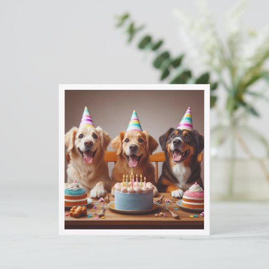 ゴールデンレトリバー誕生日カード、犬の誕生日 招待状 (スタンド正面)