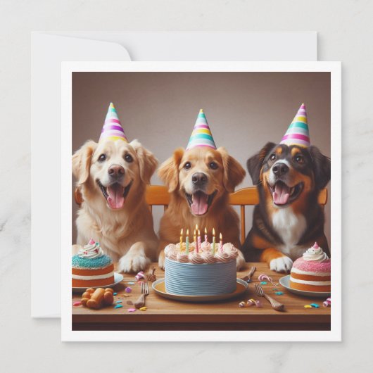 ゴールデンレトリバー誕生日カード、犬の誕生日 招待状 (正面)