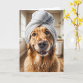 ゴールデンレトリバー誕生日セルフ気に カード (黄色い花)