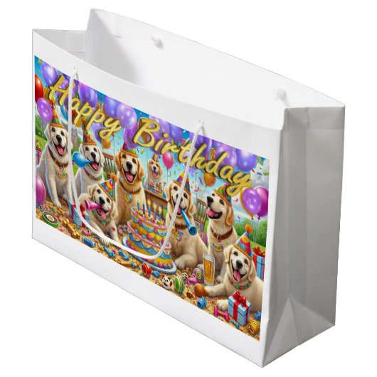 ゴールデンレトリバー誕生日バッシュ抱き枕 ラージペーパーバッグ (正面アングル)