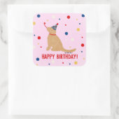 ゴールデンレトリバー誕生日ピンクの背景バブル スクエアシール (バッグ)