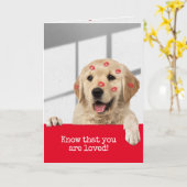 ゴールデンレトリバー誕生日リップスティックキス カード (黄色い花)