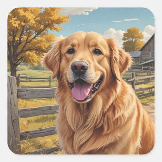 ゴールデンレトリバー誕生日 スクエアシール (正面)