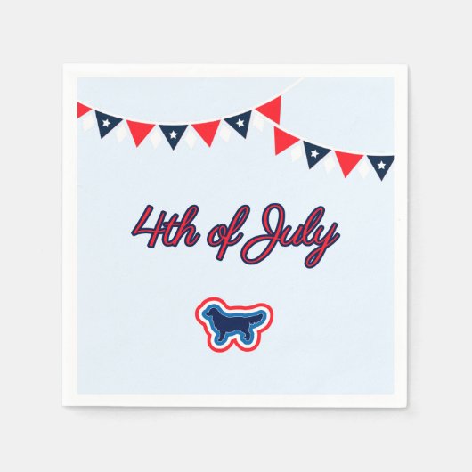 ゴールデンレトリバー赤と青7月4日 スタンダードカクテルナプキン (正面)