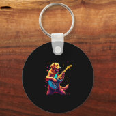 ゴールデンレトリバー遊ドッグのエレキギターロック キーホルダー (正面)