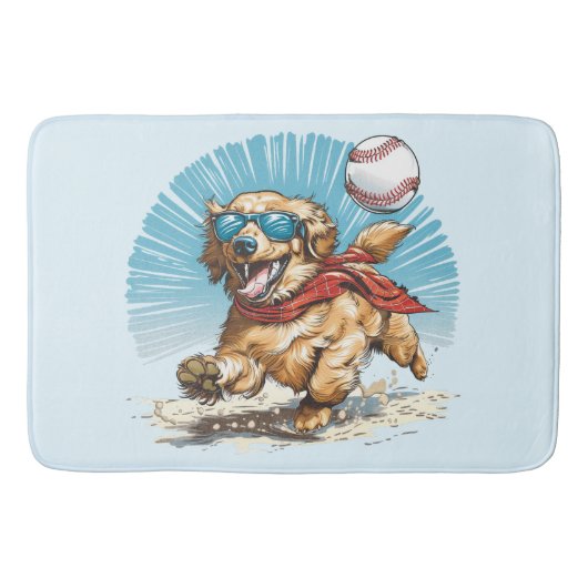 ゴールデンレトリバー遊ドッグ野球 バスマット (正面)