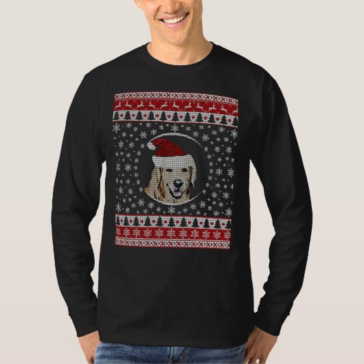 ゴールデンレトリバー醜いクリスマスセーターデザイン Tシャツ (正面)