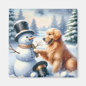 ゴールデンレトリバー雪だるまクリスマスマグネット マグネット (正面)