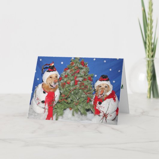 ゴールデンレトリバー雪だるまクリスマス シーズンカード (正面)