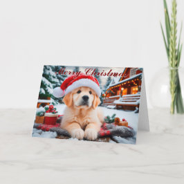 ゴールデンレトリバー雪の子犬クリスマスカード カード