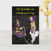 ゴールデンレトリバー魔法カーペットジェニー誕生日ウィッシュ カード (黄色い花)