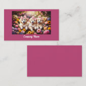 ゴールデンレトリバー3羽の花の子犬 名刺 (正面/裏面)