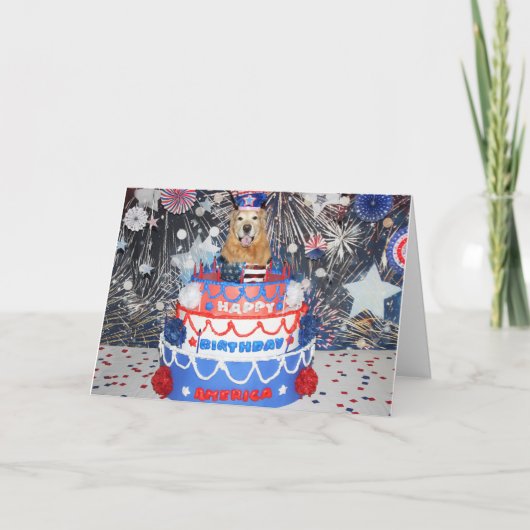 ゴールデンレトリバー7月4日ケーキ シーズンカード (正面)