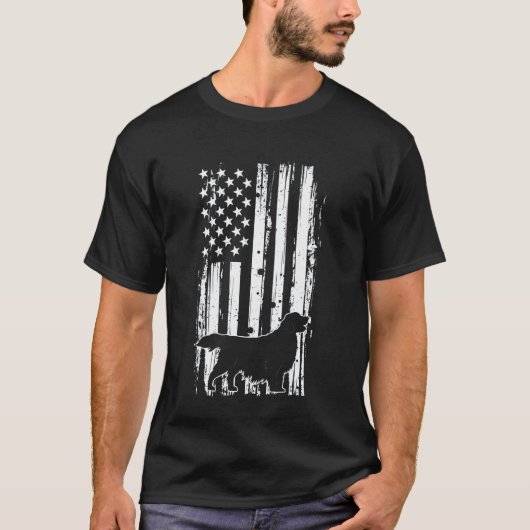 ゴールデンレトリバー アメリカ国旗 Tシャツ (正面)