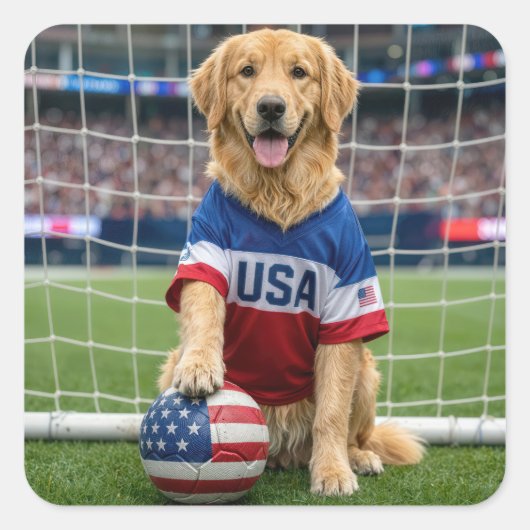 ゴールデンレトリバー アメリカ サッカー選手 スクエアシール (正面)