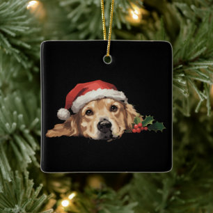 ゴールデンレトリバー クリスマス サンタ帽子 犬 Xmas セラミックオーナメント