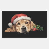 ゴールデンレトリバー クリスマス サンタ帽子 犬 Xmas 長方形シール (正面)