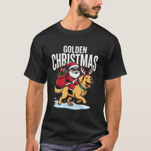 ゴールデンレトリバー クリスマス サンタ 犬に乗る Tシャツ