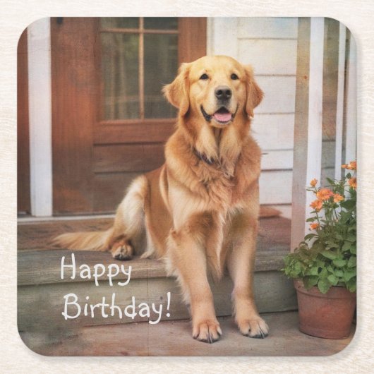 ゴールデンレトリバー スクエアペーパーコースター (正面)