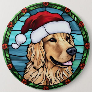 ゴールデンレトリバー ステンドグラス クリスマス 缶バッジ