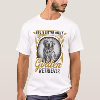 ゴールデンレトリバー ビンテージ風 彫刻 犬好き Tシャツ