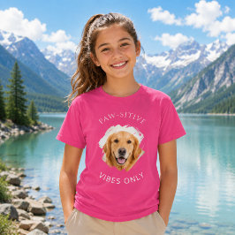 ゴールデンレトリバー ポジティブな気分 写真 ガール ピンク Tシャツ