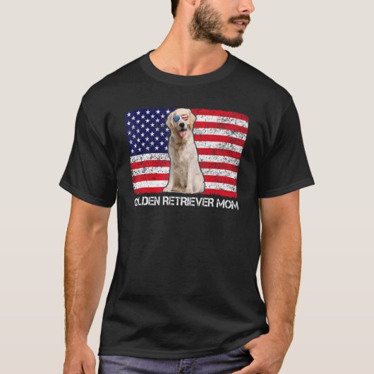 ゴールデンレトリバー・ママ アメリカ国旗 サングラス Tシャツ (正面)
