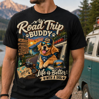 ゴールデンレトリバー ロードトリップ - 冒険犬の旅 Tシャツ