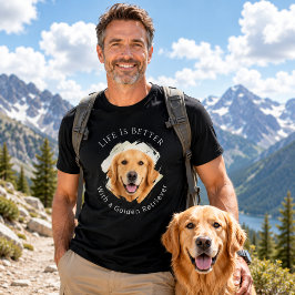 ゴールデンレトリバー 写真 人生はもっと楽しい メンズ ブラック Tシャツ