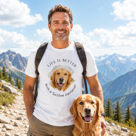 ゴールデンレトリバー 写真 人生はもっと楽しい メンズ Tシャツ