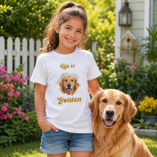 ゴールデンレトリバー 写真 人生は金色 Tシャツ