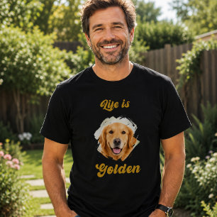 ゴールデンレトリバー 写真 Life Is Golden ブラック ゴールド Tシャツ