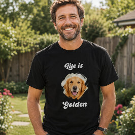 ゴールデンレトリバー 写真 Life Is Golden ブラック Tシャツ