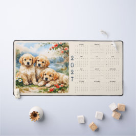 ゴールデンレトリバー 子犬 2027年 カレンダー付きデスクマット デスクマット