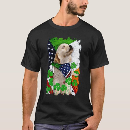 ゴールデンレトリバー 愛国 アメリカ国旗 Tシャツ (正面)