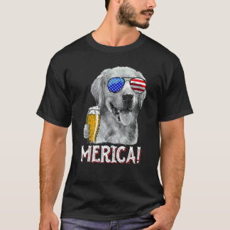 ゴールデンレトリバー 愛国 アメリカ アメリカン 7月4日 Tシャツ