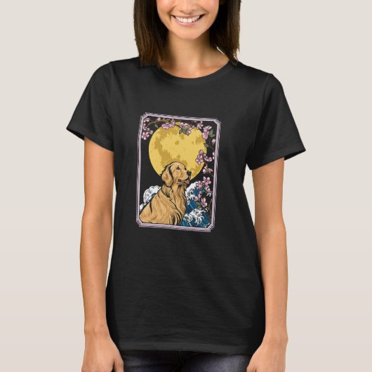 ゴールデンレトリバー 桜 月 - 犬の種類 J Tシャツ (正面)